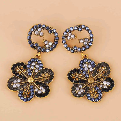 Diamond-studded Colorful Round G Flower Earrings