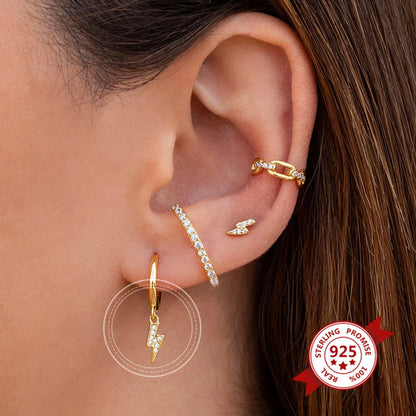 Diamond-studded Lightning Ear Buckle Earrings