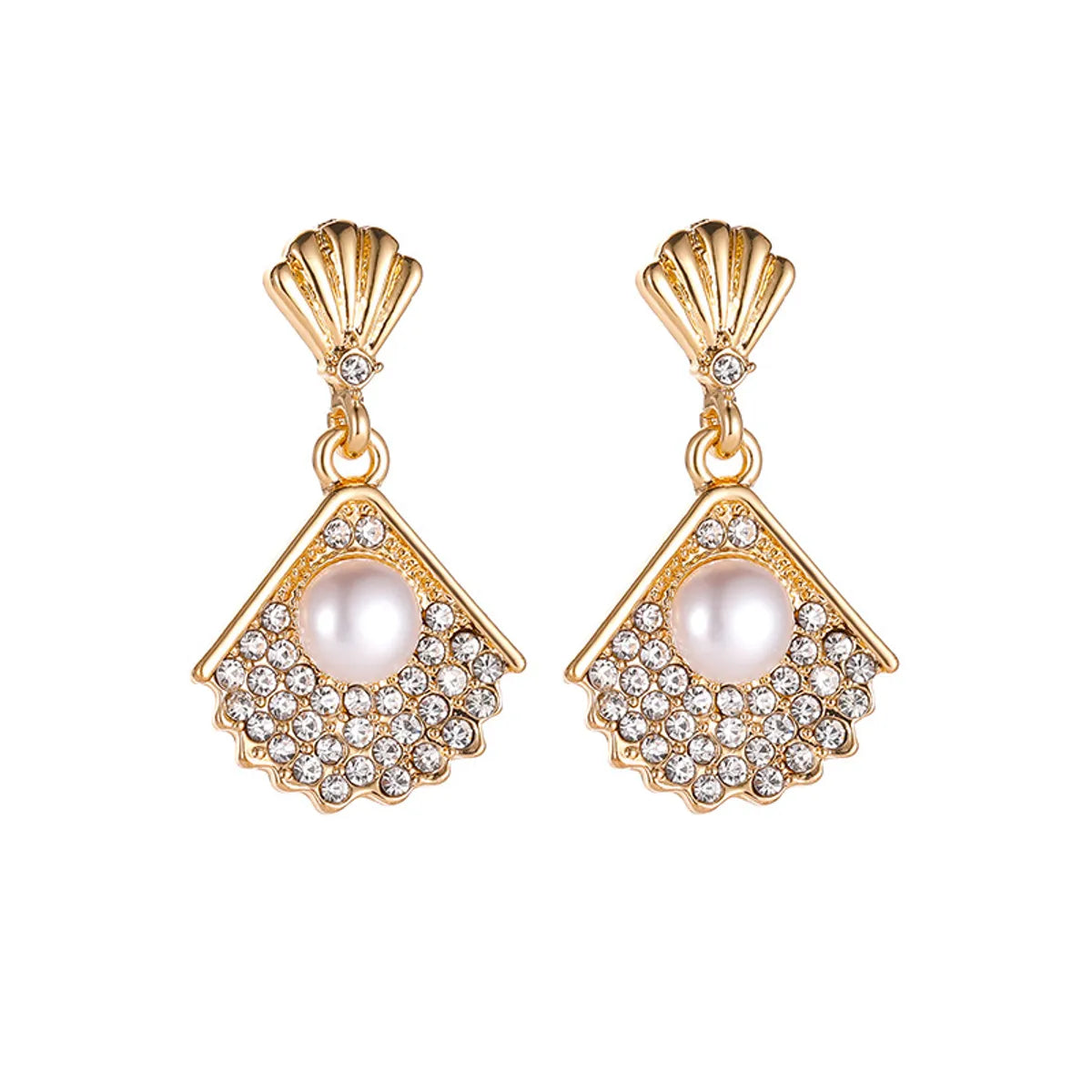 Diamond Tassel Pearl Moon Fishtail Earrings