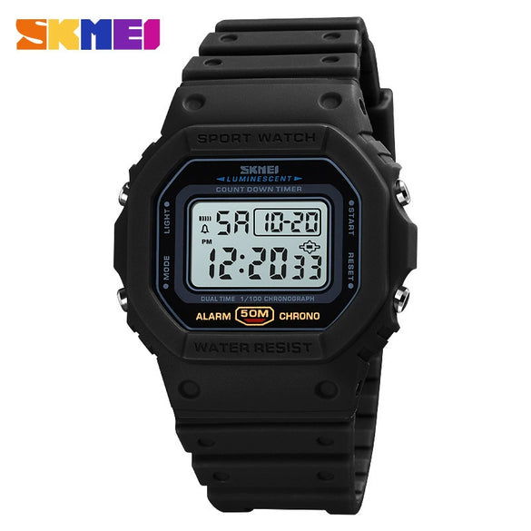 Digital Electronic Watch Plastic Geometric Style Round Shockproof Outdoor Sports Watch For Men
