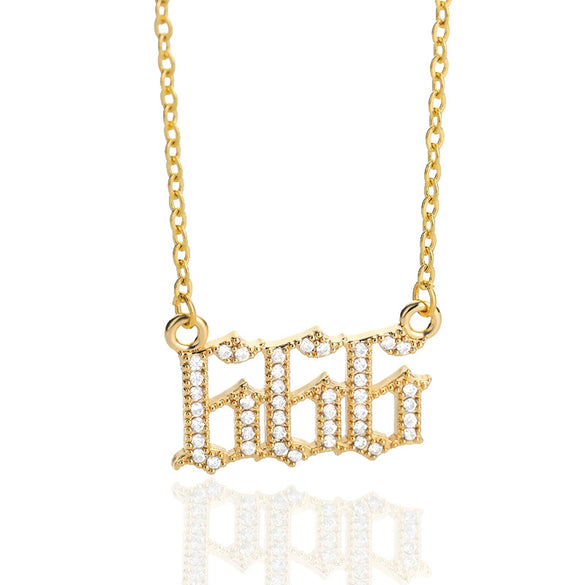 Digital Necklace With Angel Pattern Copper Pendant And O Chain Electroplated For Men And Women Couple