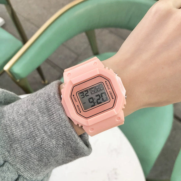 Digital Watch Plastic And Silicone Unicorn Luminous Square For Kids And Girls