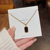 Distinctive Black Square Titanium Steel Necklace With Dripping Oil Treatment Fashion 18K Gold All Match Clavicle Chain For Women Geometric Style