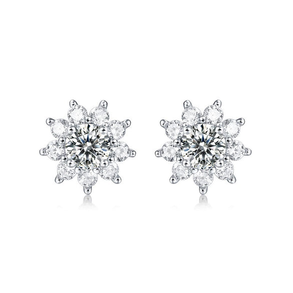 Distinctive 925 Silver Sunflower Earrings Set With Diamonds For Women
