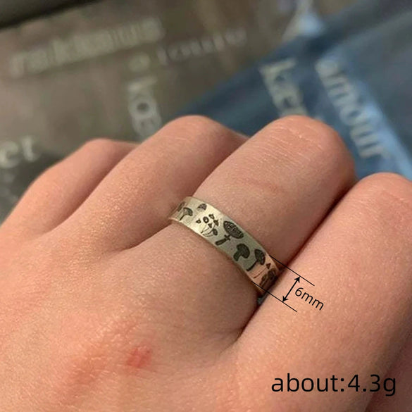 Distressed Embossed Mushroom Pastoral Retro Copper Ring For Women With Electroplating And Geometric Leaf Pattern
