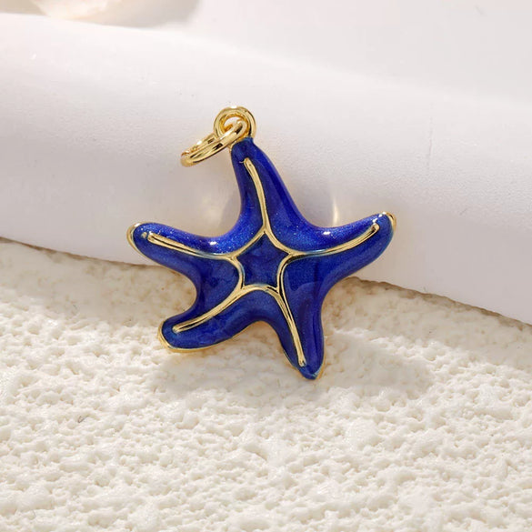 Diy Accessories Copper Gold Plated Ocean Series Animals Starfish Shell Goldfish Mermaid Tail Dripping Oil Pendant