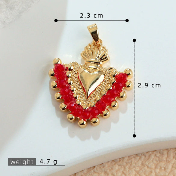 Diy Accessories Jewelry Copper Plated Colorpreserving Microembedded Colorful Crystal Fanshaped Heart Pendant For Necklace And Earrings Simple Geometric Style