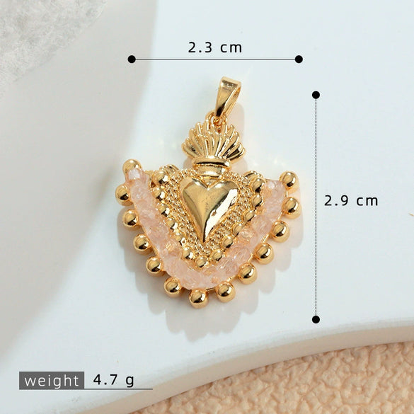 Diy Accessories Jewelry Copper Plated Colorpreserving Microembedded Colorful Crystal Fanshaped Heart Pendant For Necklace And Earrings Simple Geometric Style