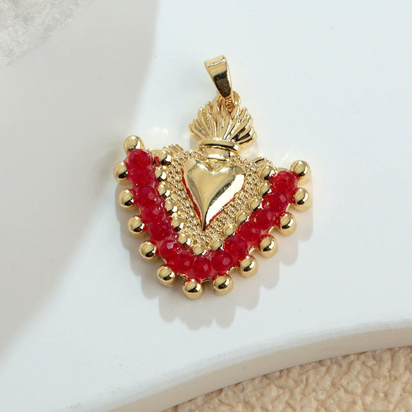 Diy Accessories Jewelry Copper Plated Colorpreserving Microembedded Colorful Crystal Fanshaped Heart Pendant For Necklace And Earrings Simple Geometric Style