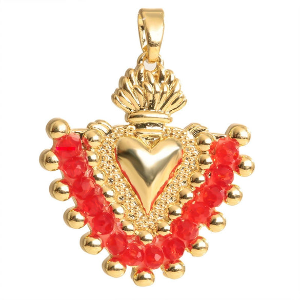 Diy Accessories Jewelry Copper Plated Colorpreserving Microembedded Colorful Crystal Fanshaped Heart Pendant For Necklace And Earrings Simple Geometric Style