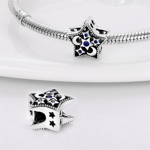 Diy Bracelet Beads White Copper Silver Plated Dream Catcher Star Moon Dripping Oil Design