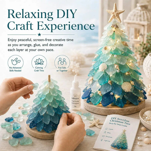 Diy 3D Sea Glass Christmas Tree Resin Ornament Kit With Seashell Pearl Design Glowing Night Light And Handmade Desktop Decoration