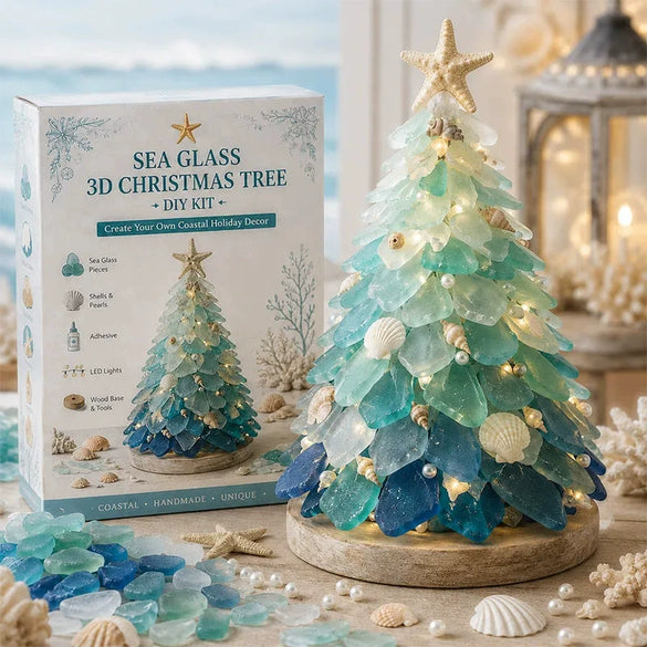 Diy 3D Sea Glass Christmas Tree Resin Ornament Kit With Seashell Pearl Design Glowing Night Light And Handmade Desktop Decoration