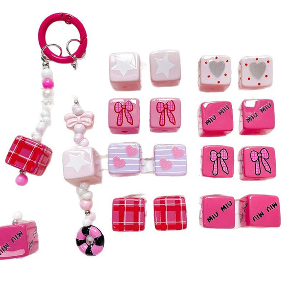 Diy Handmade Bracelet Necklace Mobile Phone Chain With Square Acrylic Beads Apply Oil Plastic Resin Material