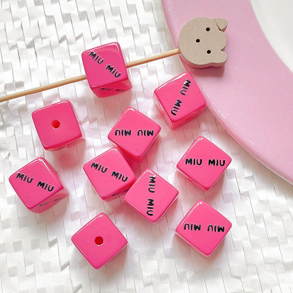 Diy Handmade Bracelet Necklace Mobile Phone Chain With Square Acrylic Beads Apply Oil Plastic Resin Material