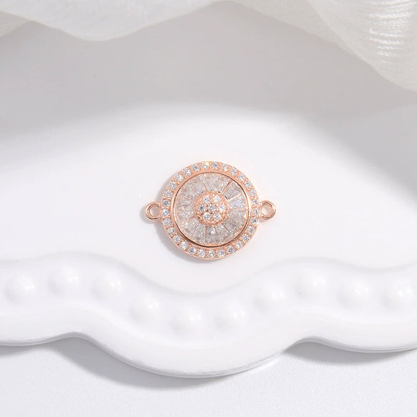 Diy Handmade Jewelry Accessories S925 Sterling Silver Zirconium Round Flower Connection Buckle Bracelet Necklace