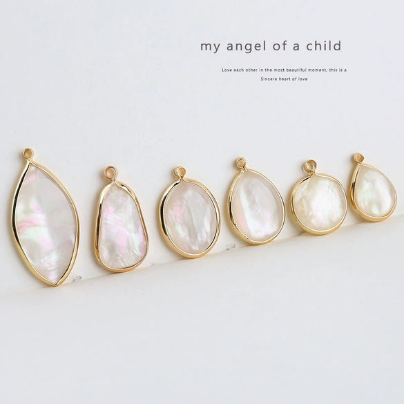 Diy Handmade Jewelry Material Asymmetrical Geometric Fantasy Imitation Shell Epoxy Round Water Drop Pendant Earrings Copperedged Minimalist