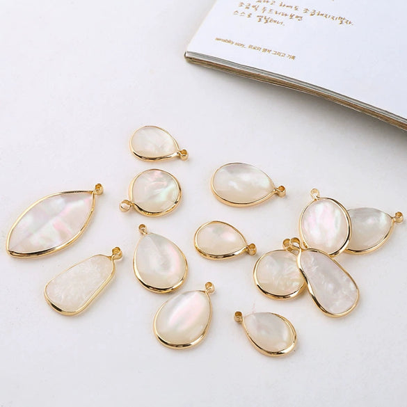 Diy Handmade Jewelry Material Asymmetrical Geometric Fantasy Imitation Shell Epoxy Round Water Drop Pendant Earrings Copperedged Minimalist
