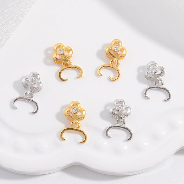 Diy Handmade 925 Sterling Silver Petalshaped Pendant Buckle With Zirconia Design