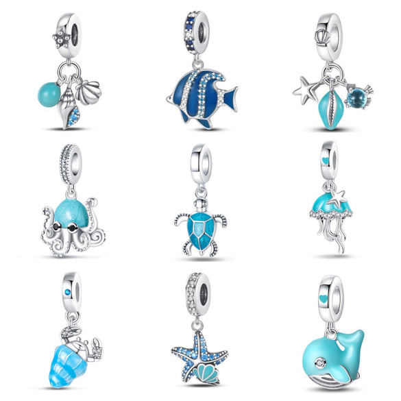 Diy Jewelry Accessories Beads Luminous Ocean Style Shell Crab Dolphin Starfish Turtle Pendant Silver Plated Dripping Oil Design
