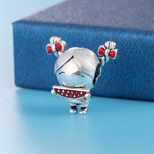 Diy Jewelry Accessories Bracelet Beads Cute Eating Melon Little Girl String Beads Silver Plated Dripping Oil