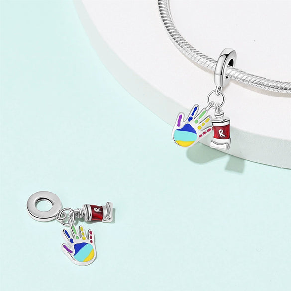 Diy Jewelry Accessories Bracelet Silver Plated Color Disc Oil Painting Hand Pendant