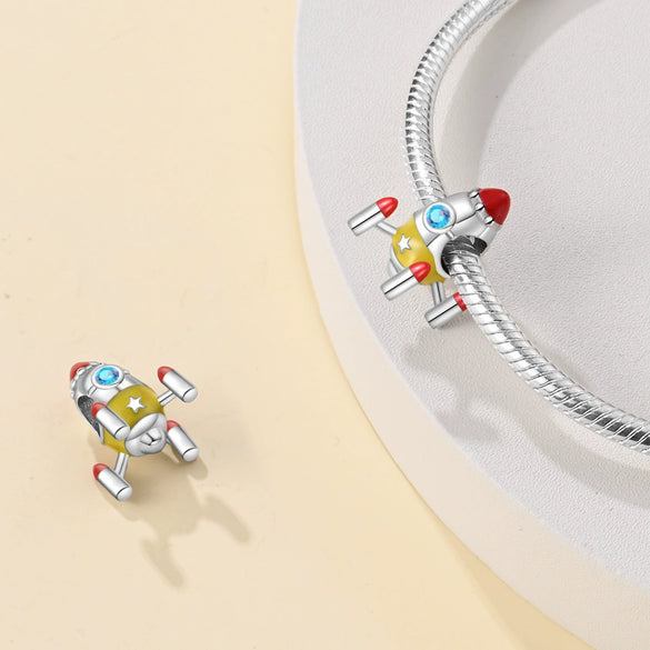 Diy Jewelry Accessories Bracelet Silver Plated 925 Silver Charm Beads Space Travel Rocket Shape Dripping Oil Design