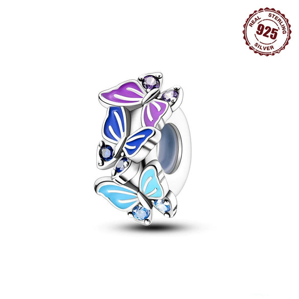 Diy Jewelry Accessories Bracelet 925 Sterling Silver Charm With Plant Butterfly Tulip Sunflower Cherry Bead And Dripping Oil Design
