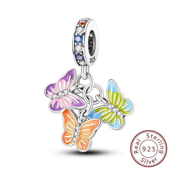 Diy Jewelry Accessories Bracelet 925 Sterling Silver Charm With Plant Butterfly Tulip Sunflower Cherry Bead And Dripping Oil Design