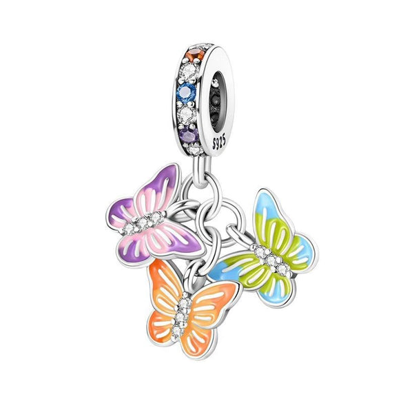Diy Jewelry Accessories Bracelet 925 Sterling Silver Charm With Plant Butterfly Tulip Sunflower Cherry Bead And Dripping Oil Design