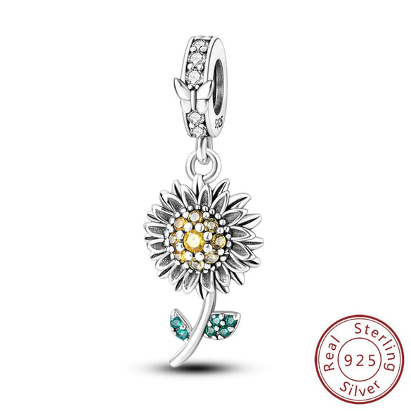 Diy Jewelry Accessories Bracelet 925 Sterling Silver Charm With Plant Butterfly Tulip Sunflower Cherry Bead And Dripping Oil Design