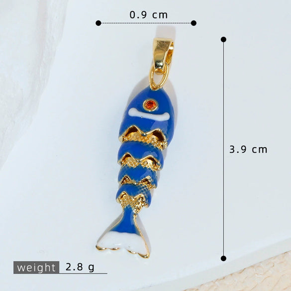 Diy Jewelry Accessories Carp Koi Animal Zodiac Brass Copper Dripping Oil Electroplated 18K Real Gold Colorful Pendant Necklace Earrings
