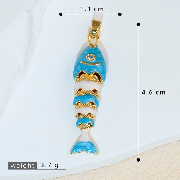 Diy Jewelry Accessories Carp Koi Animal Zodiac Brass Copper Dripping Oil Electroplated 18K Real Gold Colorful Pendant Necklace Earrings