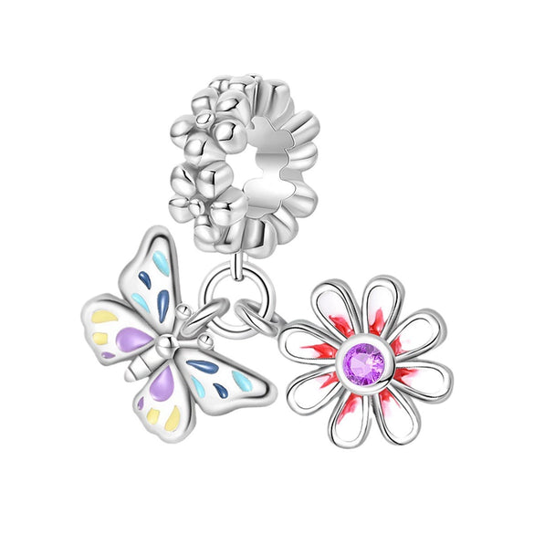 Diy Jewelry Accessories Charm Beads Bracelet 925 Silver Plated With Dripping Oil Treatment And Plant Flowers Design
