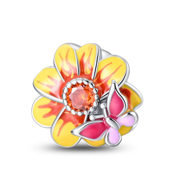 Diy Jewelry Accessories Charm Beads Bracelet 925 Silver Plated With Dripping Oil Treatment And Plant Flowers Design