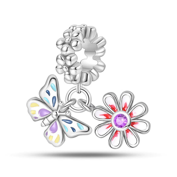 Diy Jewelry Accessories Charm Beads Bracelet 925 Silver Plated With Dripping Oil Treatment And Plant Flowers Design