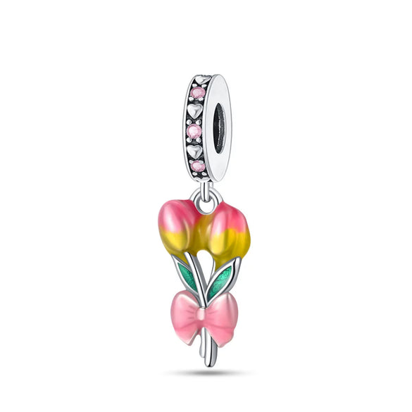 Diy Jewelry Accessories Charm Beads Bracelet 925 Silver Plated With Dripping Oil Treatment And Plant Flowers Design
