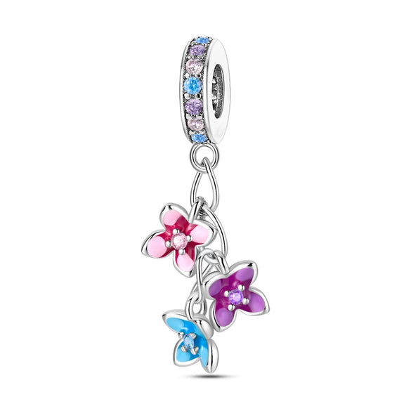 Diy Jewelry Accessories Charm Beads Bracelet 925 Silver Plated With Dripping Oil Treatment And Plant Flowers Design