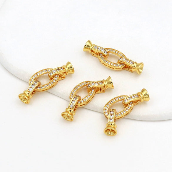 Diy Jewelry Accessories Connection Buckle Copper Electroplated With Micropaved Zircon And Pearl 18K Real Gold Colorpreserving