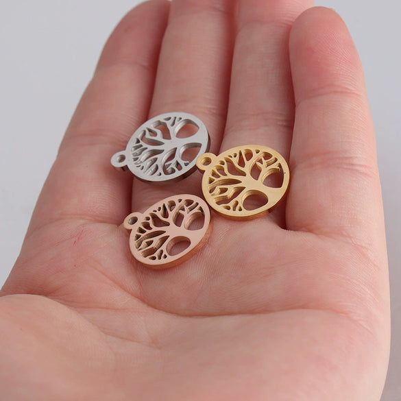 Diy Jewelry Accessories Round Hollow Life Tree Pendant Stainless Steel Mirror Polished