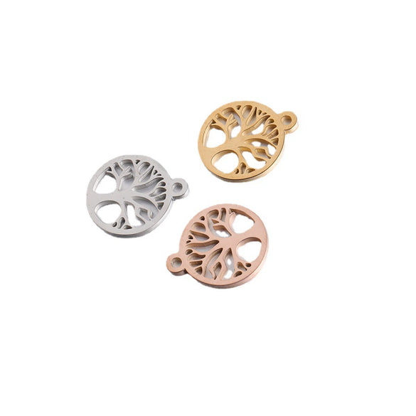 Diy Jewelry Accessories Round Hollow Life Tree Pendant Stainless Steel Mirror Polished