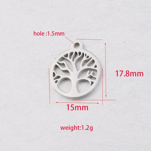 Diy Jewelry Accessories Round Hollow Life Tree Pendant Stainless Steel Mirror Polished