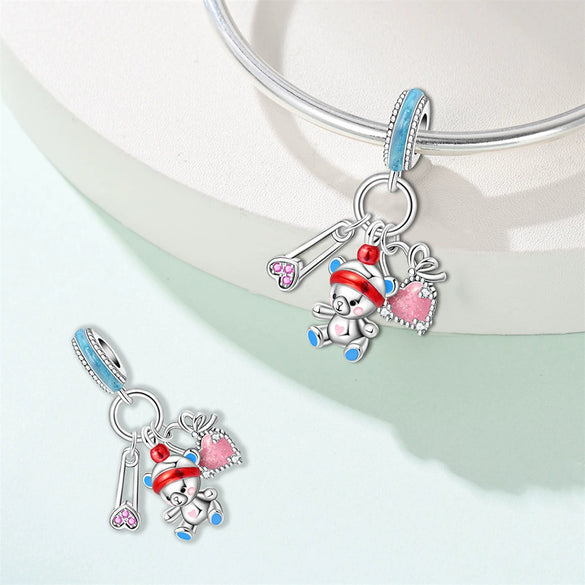 Diy Jewelry Accessories Silver Plated Cute Pet Bear Pendant Beads With Dripping Oil Design