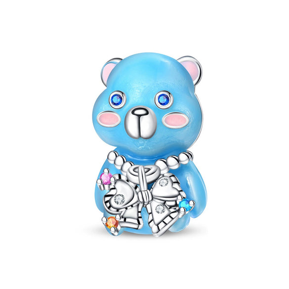 Diy Jewelry Accessories Silver Plated Cute Pet Bear Pendant Beads With Dripping Oil Design