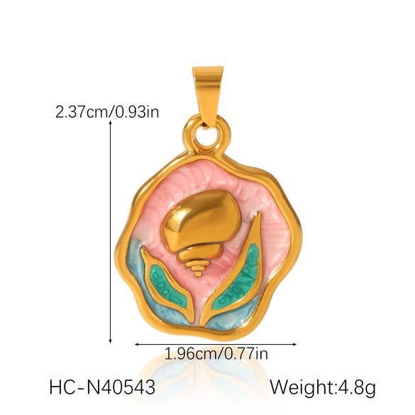 Diy Jewelry Accessories Stainless Steel Marine Life Oil Dripping Pendant With Pearl Flower