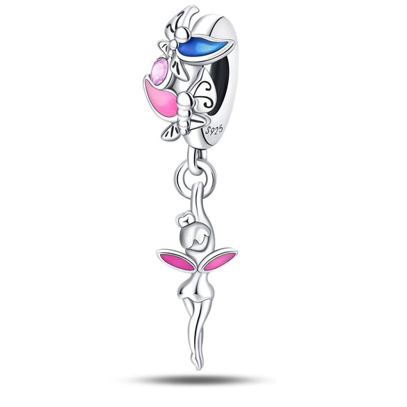 Diy Jewelry Accessories 925 Sterling Silver Beads Pendant Bracelet With Butterfly Elf Fairy Style And Dripping Oil Treatment