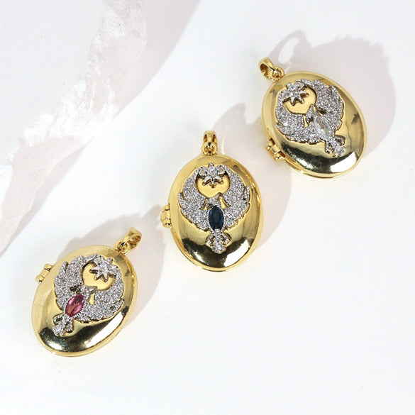 Diy Jewelry Accessories Women's Copper Photo Album Necklace Pendant Inlaid Gold With Crown Heart Shape And Cartoon Characters Electroplated