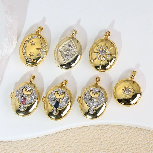 Diy Jewelry Accessories Women's Copper Photo Album Necklace Pendant Inlaid Gold With Crown Heart Shape And Cartoon Characters Electroplated