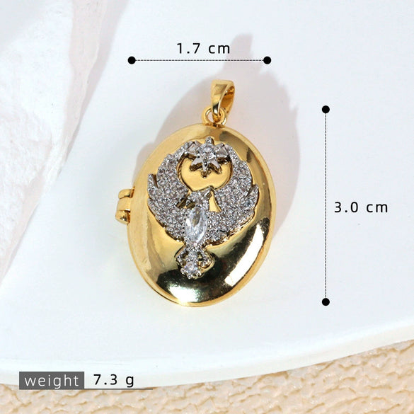 Diy Jewelry Accessories Women's Copper Photo Album Necklace Pendant Inlaid Gold With Crown Heart Shape And Cartoon Characters Electroplated