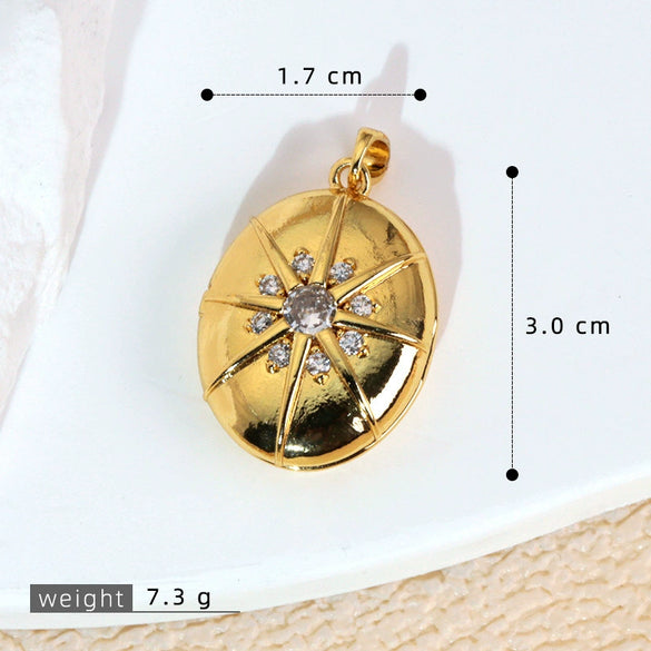 Diy Jewelry Accessories Women's Copper Photo Album Necklace Pendant Inlaid Gold With Crown Heart Shape And Cartoon Characters Electroplated